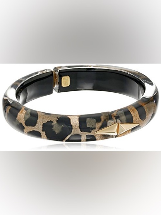Alexis Bittar Jewelry - Alexis Bittar Golden Studded Hinge Bangle Bracelet Cheetah design Magnetic Clasp